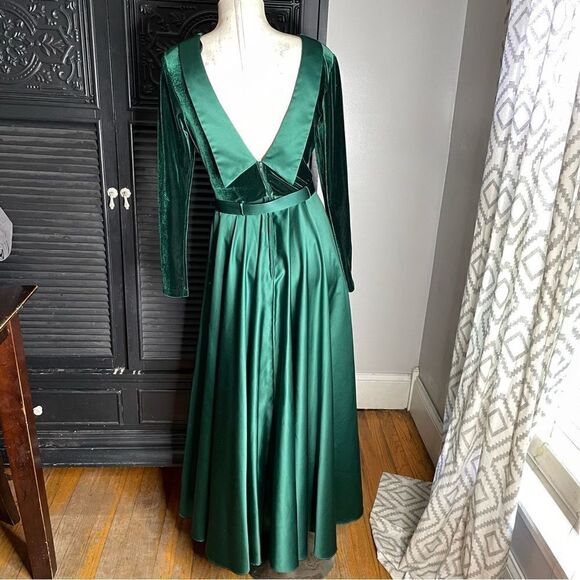 Vintage 70s Scott McClintock Velvet Belted‎ Long Sleeve Cocktail Dress Emerald 8 - Picture 4 of 10